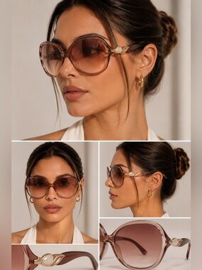 VINTAGE Oversized Gradient Glam Sunglasses Gold Detail Retro Frames